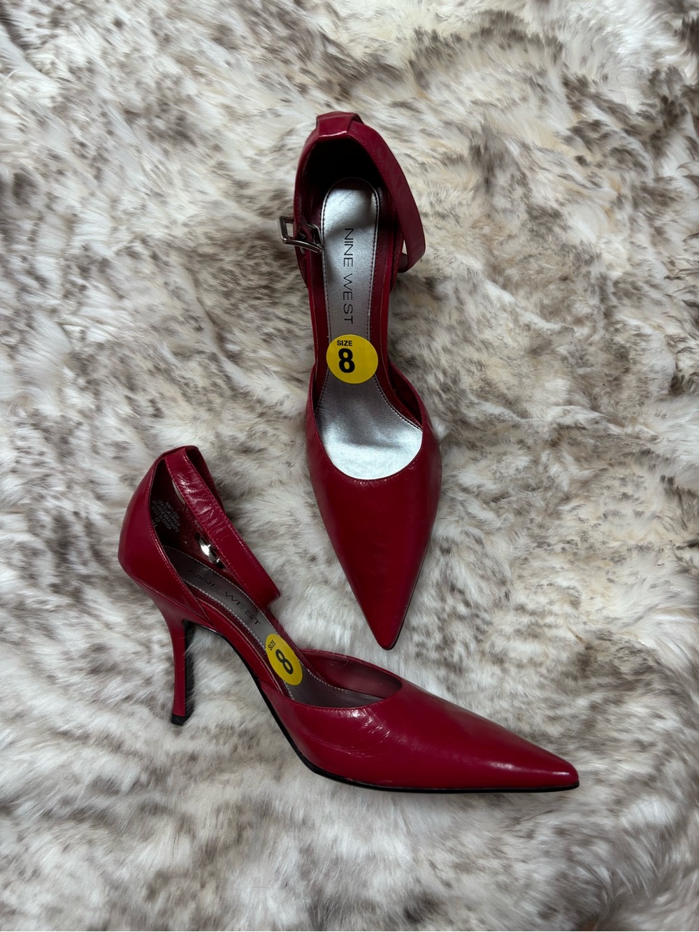 Nine West Red Pointed D'Orsay Ankle-Strap Heels
